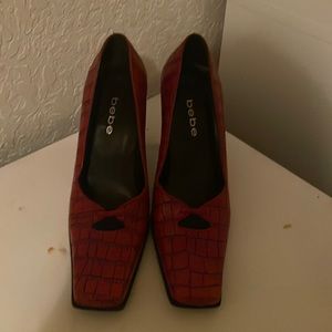 Bebe red square toed brick 3 1/2 inch heels